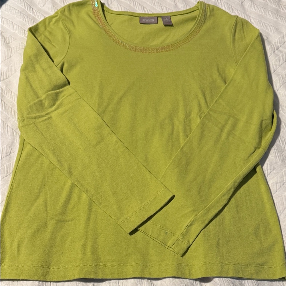 Chico's Lime Green Embellished Top